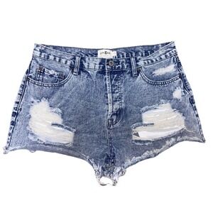 Umgee Denim Shorts Distressed Ripped Raw Hem Acid Wash Blue Jean Juniors Size 5‎